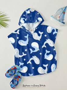 Cozy Pixies Baby Boy Cartoon Pattern Knit Soft Hooded Sleeveless Cover Up,Kids - Navy Blue - View 2