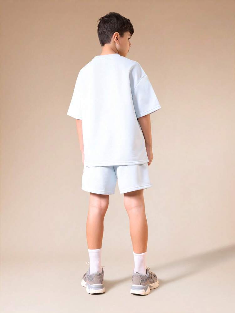 White T-Shirt And Shorts Set With Text Print