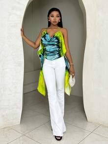 BamGleam 女士印花度假露背吊带上衣 - 綠色 - 查看 3