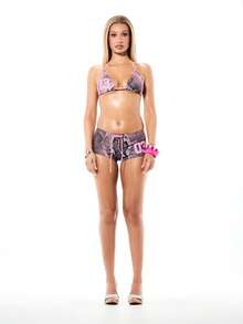 SUMWON WOMEN Women Triangle Bikini Set Snake Print Contrast Stripe Halter Top Short Bottom Swimwear Summer Beach Vacation Two Piece - Multicolor - View 5