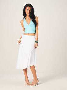 MISSGUIDED Women's Asymmetric White Midi Skirt Irregular Hem Design Flowy Summer Casual Stylish Elegant - White - View 5