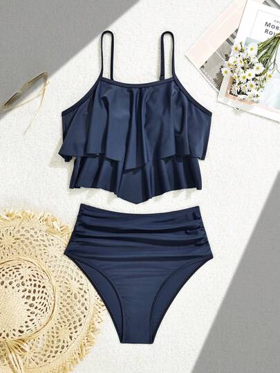 SHEIN Swim Summer Vacation Beach Solid Color Tankini Set