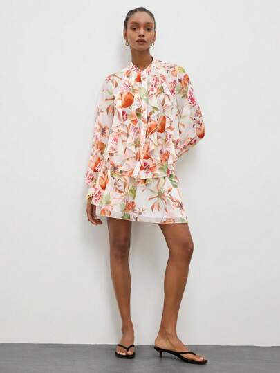 Maija Women's Fashionable Printed Short Skirt For Vacation, Pink Skirt, Floral Skirt For Women ,Ruffle Skirt,Summer Outfits Festival Outfits For Women,Holiday Outfits For Women ,Summer Holiday Outfits