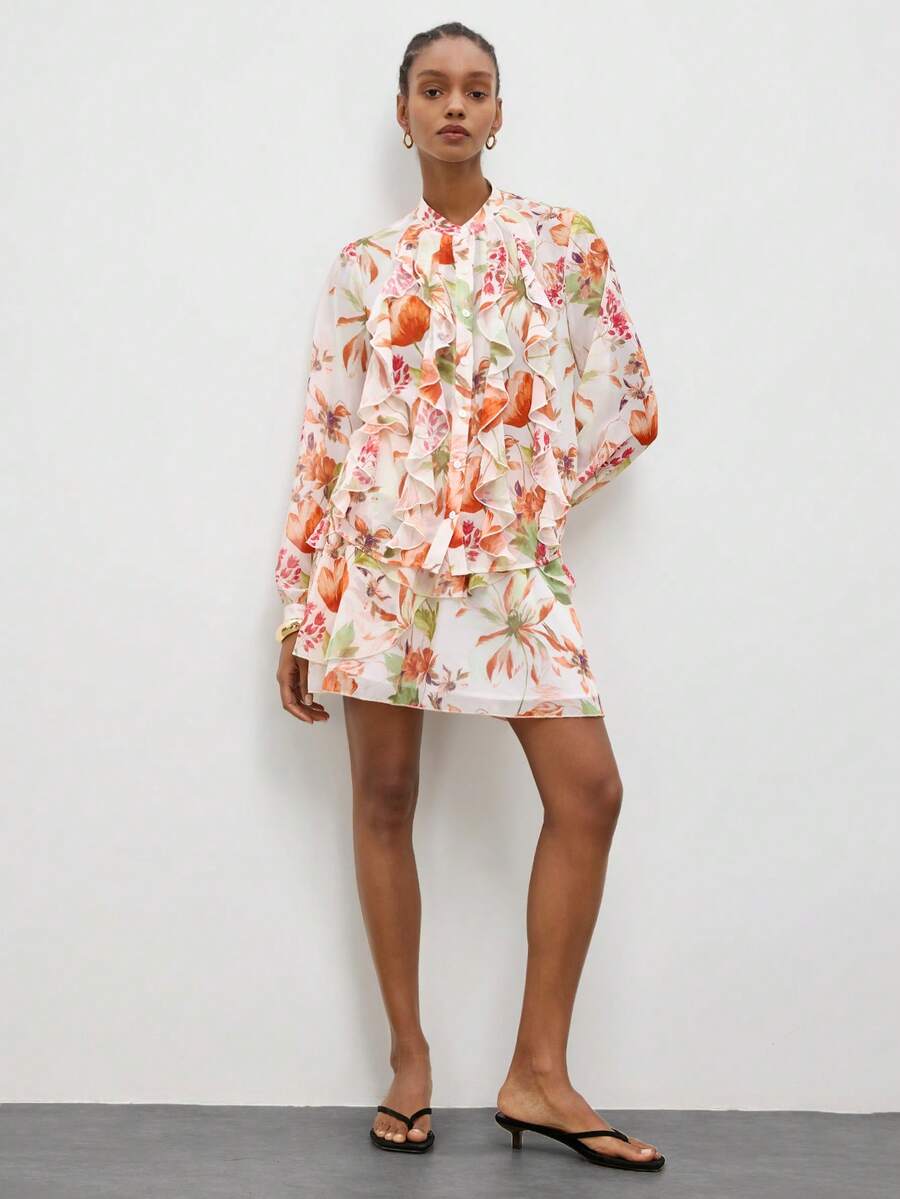 Maija 半身裙穿搭灵感，女士时尚印花短裙，粉色半身裙，碎花半身裙，荷叶边半身裙，夏季节日穿搭，女士假日穿搭，夏季假日穿搭，女士半身裙，夏季热带风情半身裙，女士夏季穿搭，女士半身裙 - 卡其色 - 查看 1