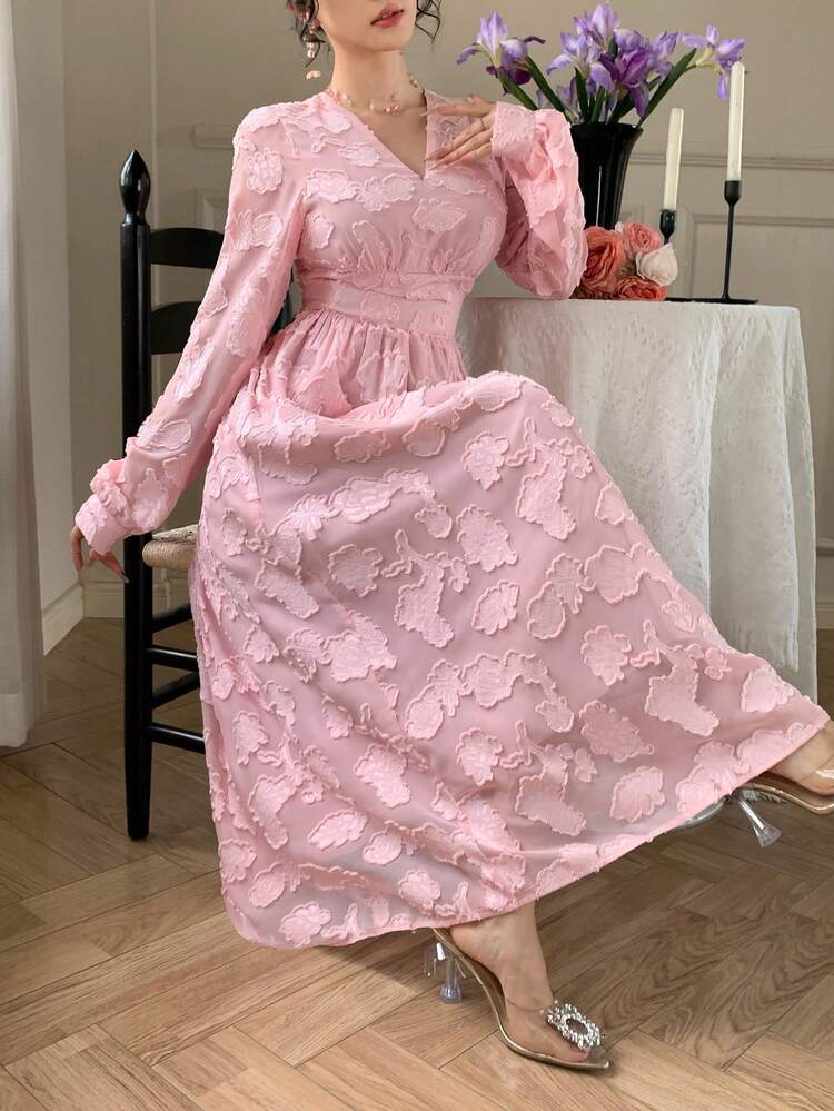 Vestido largo con cuello en V y estampado floral elegante para mujer, ideal para primavera/verano, vestido de invitada de boda