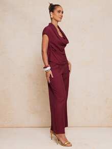 Lumalex 宽松系带低腰直筒加长款女士西装套装 - 中紫紅色 - 查看 5