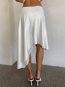 Aloruh Women's New Elegant Sexy Romantic Fashionable Minimalist Sexy Modern Wedding Guest Party Vacation Asymmetrical Hem Tie-Waist Skirt, Summer - White - View 2