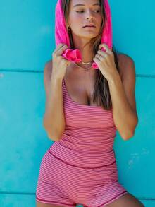 Aralina Leisurewear Active Women's 2pcs Multi Colour Stripe Cami Top And Short Gym Workout Two Pieces Set - Multicolor - View 10