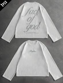 PAVTROS Men's Casual Fashionable Street Slogan Embroidery Print Loose Fit Long Sleeve T-Shirt, Suitable For Spring And Autumn Daily Commute - White - View 4