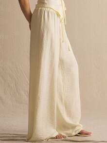 MUSERA Wide Leg Drawstring Wide Leg Trousers Co-Ord Bottoms Only Spring Summer Cosy Cute Daily Girly Vacation Sunlight Social - Light Yellow - View 3