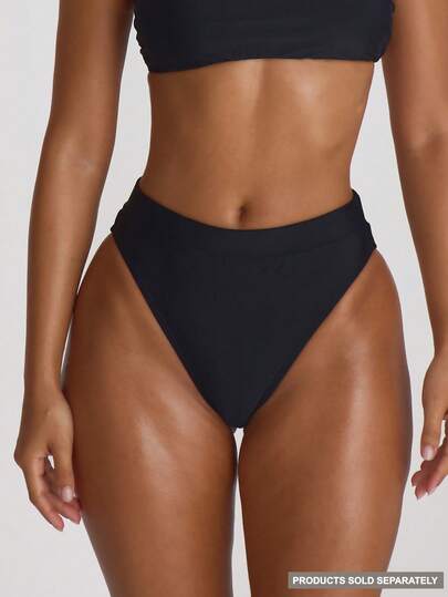 Musera Resort High Waist High Leg Cheeky Bikini Bottoms Swim Vacation Holiday Summer Travel Beachwear Basics Solid Colour Swimwear Resort Core