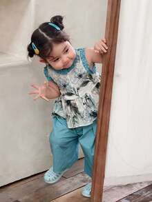 Dazy Kids Infant/Toddler Girls' Vacation All-Over Print Korean Style Sleeveless Shirt & Pants Set - Baby Blue - View 6