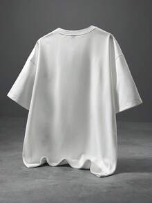 Manfinity Roghcode Men's Solid Color Minimalist Pattern Round Neck Short Sleeve T-Shirt - White - View 2