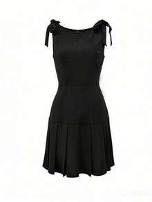 Franclia Bowknot Ruffle Design Elegant Little Black Dress - Black - View 4