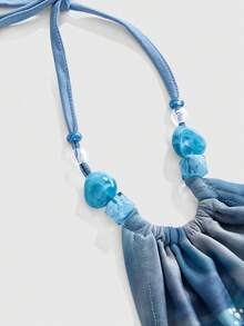 ROMWE Avant Vacation Seashell & Conch Print Rhinestone Embellished Fitted Women Cami Top - Blue - View 3