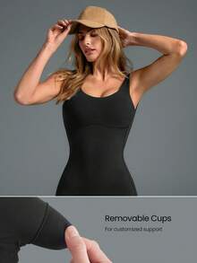 GLOWMODE FeatherFit™ - Mono deportivo de bajo impacto con espalda en U con contraste de escultura para yoga diaria y verano, enfriamiento - Negro - Ver 2