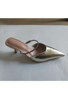 CUCCOO SZL 女士尖头优雅通勤高跟穆勒鞋 - 金色 - 查看 8