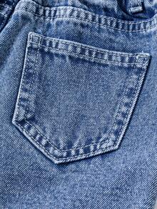 年轻女孩新款休闲时尚可爱荷叶边口袋设计水洗牛仔短裤 - 藍色 - 查看 8