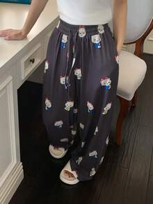 DAZY Cartoon Bear All-Over Print Loose Women's Pajama Bottoms - Black - View 7