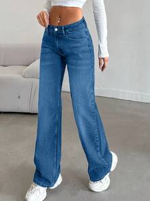 VAQUEROS AZULES DE CORTE Y CINTURA BAJA PARA MUJER, Mujer Alta - azul real - Ver 5