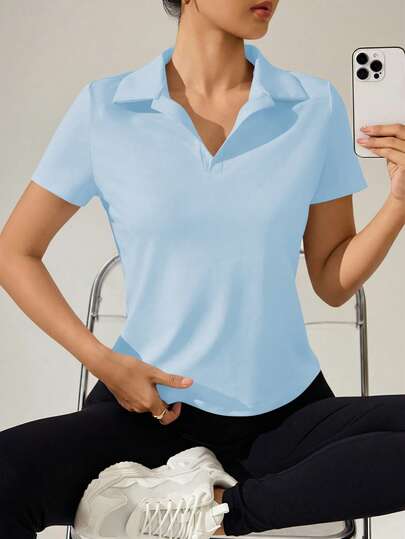 Easithlete 1件纯白色V领网球/高尔夫女士运动Polo衫