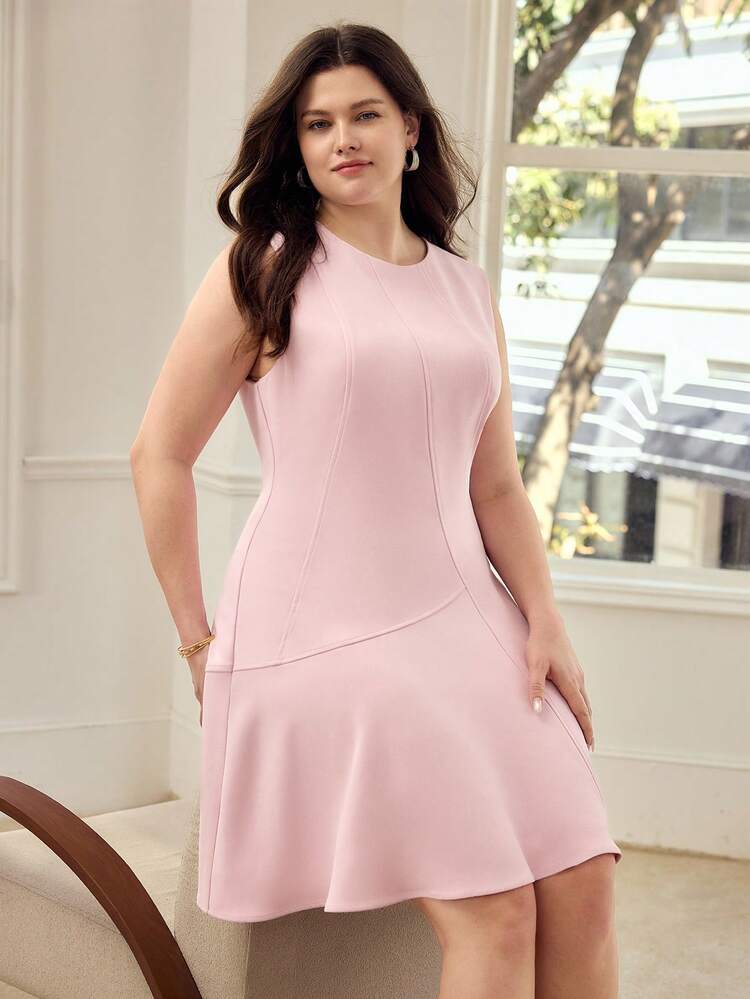 PLUS SIZE MINIMALIST BASIC ELEGANT FASHION FLOWY HEM TANK DRESS