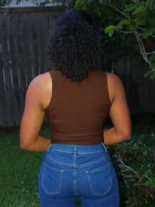 Steph T Solid Ribbed Knit Tank Top - Coffee Brown - View 3