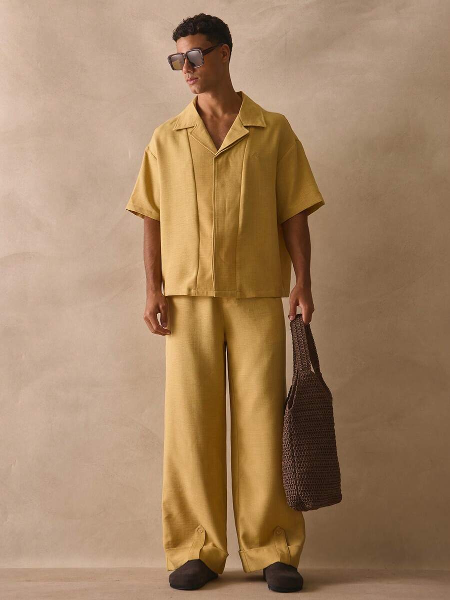 Musero Fold Up Button Fastening Cuff Detailed Trouser Bottoms Tailored Smart Style Pants Spring Summer Essentials - Ginger - View 1