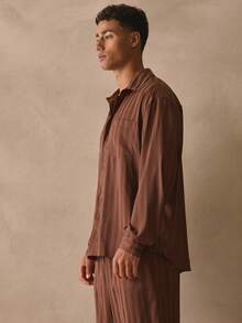 Musero Long Sleeve Stripe Pattern Detail Collared Button Through Front Pocket Shirt Spring Summer Essentials - Brown - View 3