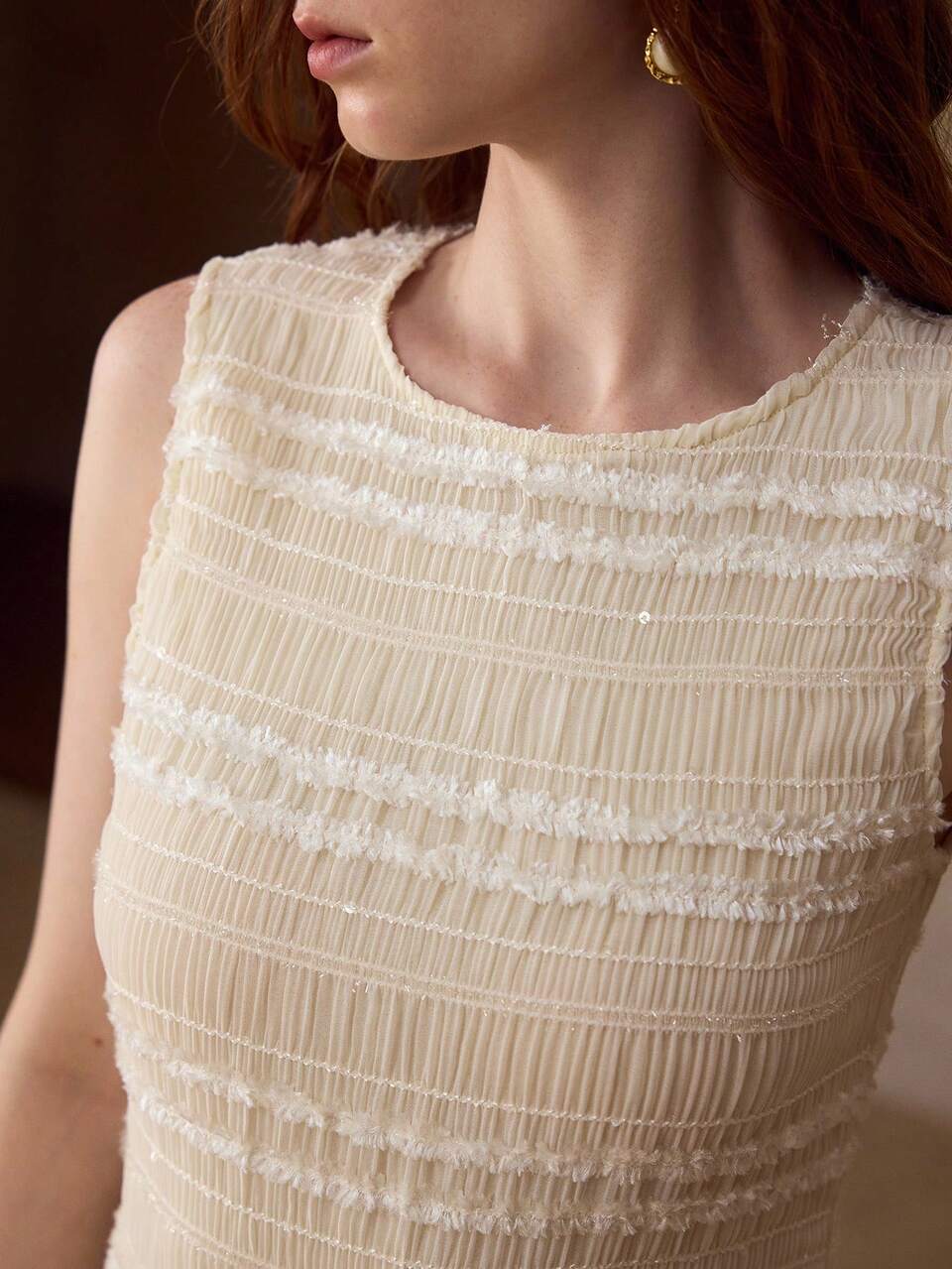 SPRING/SUMMER NEW KNITTED EMBROIDERED PATCHWORK SHINY CHIFFON SLEEVELESS ROUND NECK WOMEN LONG DRESS
