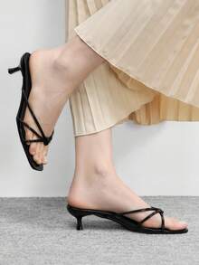 CUCCOO BIZCHIC 女士鞋履 春夏新款棕色细条纹夹趾高跟凉鞋拖鞋 简约时尚舒适百搭通勤性感女凉鞋 女鞋 - 咖啡 - 查看 4