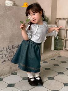 DAZY 女童休闲宽松A字牛仔裙 - 中等水洗藍 - 查看 6