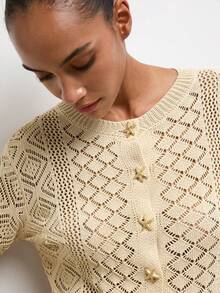 Maija 女士休闲长袖圆领优雅开衫 - 卡其色 - 查看 5