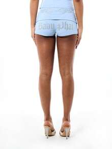 BABYPHAT Pantalones cortos tipo short con cintura plegada y estampado de alas, color azul claro, largo hasta la mitad del muslo, de uso casual para el verano - Azul - Ver 1