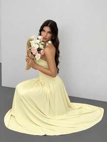 SHEIN Tall Đầm dài nữ kiểu dáng thường ngày màu be, mùa hè, màu vàng bơ. - Màu vàng - Xem 8