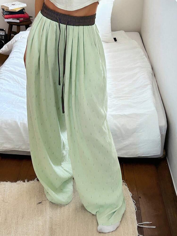 Floral Patchwork Waistband Loose Women Pajama Bottoms