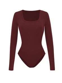 EMERY ROSE 女士纯色修身休闲连体衣 - 酒紅色 - 查看 3