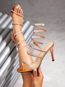 CUCCOO SZL Giày sandal cao gót quai ngang đính pha lê thời trang, gợi cảm, thích hợp cho các buổi hẹn hò, gặp gỡ, tiệc tùng và các dịp khác. - Rượu sâm banh - Xem 2