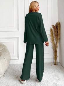 EURMUSE Women's Letter Print Top And Pants Pajama Set - Green - View 2