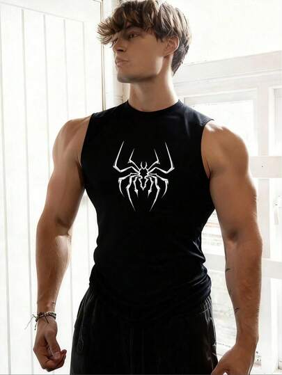 Manfinity Sport PWRUP Men's Spider Print Slim Fit Athletic Tank Top
