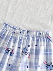 2件套幼儿男童可爱卡通蓝色兔耳星星印花休闲舒适Polo领开衫和裤子套装，家居服 - 藍色 - 查看 5