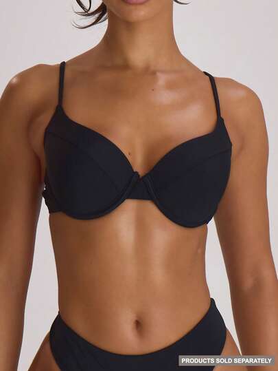 Musera Resort Push Up Adjustable Strap Bikini Top Swim Vacation Holiday Summer Travel Beachwear Basics Solid Colour Swimwear Resort Core