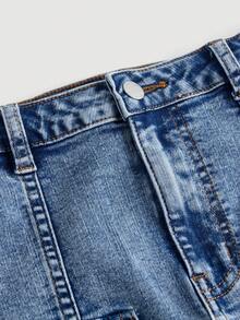 SHEIN Girlism Teen Girl Flap Pocket Denim Skirt - Light Wash - View 4