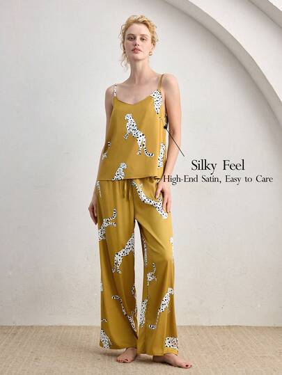 Ocili 两件套波西米亚风蕾丝吊带背心和宽松长裤睡衣套装，女士舒适家居服