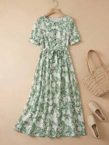 Rusticease Printed Button Down Midi Dress - Multicolor - View 3