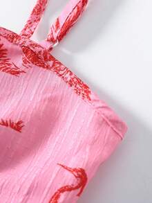 Qadelle 女士纹理印花修身吊带背心，优雅百搭，适合度假、通勤和日常穿着 - 玫紅色 - 查看 6