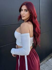 Bearsaez 女士纯色露肩短款露肩上衣 - 白色 - 查看 3