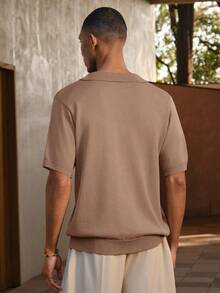 AKNOTIC Business Casual Áo thun nam tay ngắn màu trơn, kiểu dáng thường ngày, thích hợp đi làm. - Màu Khaki - Xem 3