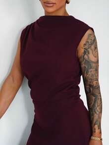 SAYEHFBABY Women's Elegant Minimalist Delicate Romantic Sweet Daily Commute Wedding Party Music Festival Vacation Pleated A-Line Mini Dress, Red Camisole Maroon Dress - Maroon - View 3