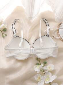 DelicateAllure 女士撞色蕾丝边蝴蝶结装饰文胸 - 彩色 - 查看 2